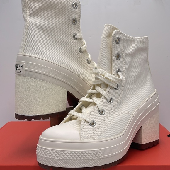 Converse WMNS CHUCK 70 DE LUXE HEEL HI EGRET/EGRET/BLACK A05348C Platform Snkrs - Picture 7 of 16